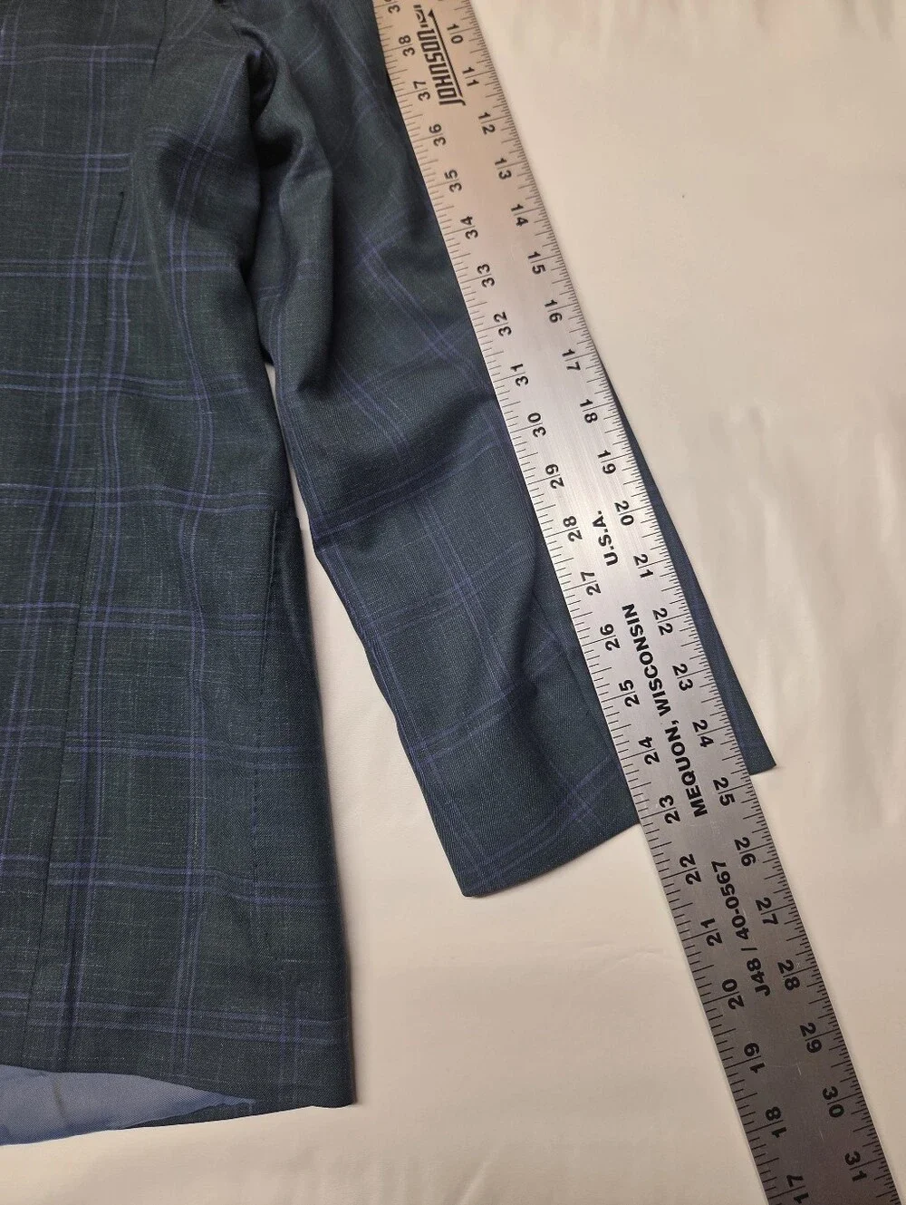 Hickey Freeman New York 48R Teal Plaid Sport Coat Wool Flax Silk USA